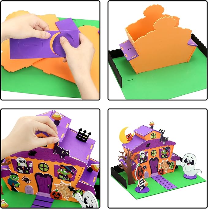 JOYIN 2 Pack Halloween Foam Craft Kit, Party Favors for Kids, 3D Tree House and Pumpkin Haunted House, Halloween Art and Craft DIY Kits, School Activities Game Party Decoration