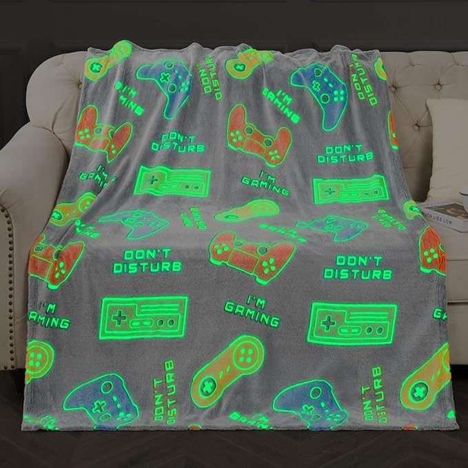 Gaming Blanket Gifts Toys for Boys - Glow in The Dark Game Controller Gamer Throw for Kids Age 1-14 Year Old Teens Child Toddler Son Birthday Christmas Valentines Easter Party Favors Presents 50"x60"