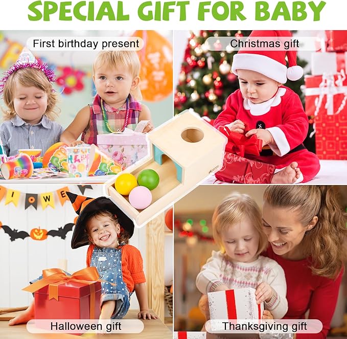 Adena Montessori Wooden Toy for 6-12 Month Baby 3 Balls,Sorting and Stacking Colorful Learning Education Toy for Toddler Kid 1-2 Year Old, Preschool Developmental Girl and Boy Gift