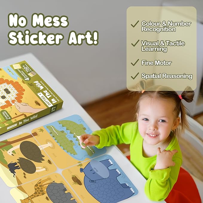 BINCA Dotties Dot Art Activity Kit, 750+ Stickers, Wild Animals Mess-Free Activities, DIY Dot Sticker Art for Toddlers, Kids Travel Activities, Craft Kits & Gifts for Boys & Girls Ages 4,5,6,7
