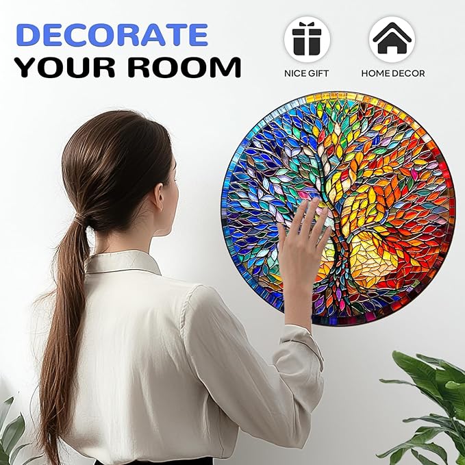 WOODBESTS Wooden Puzzles for Adults, Stained Glass Tree Wood Puzzles Adult(200 Pieces, M, 11.4 * 11.4in), Unique Shape Wooden Animal Jigsaw Puzzles, Birthday Gifts for Adults Family Game