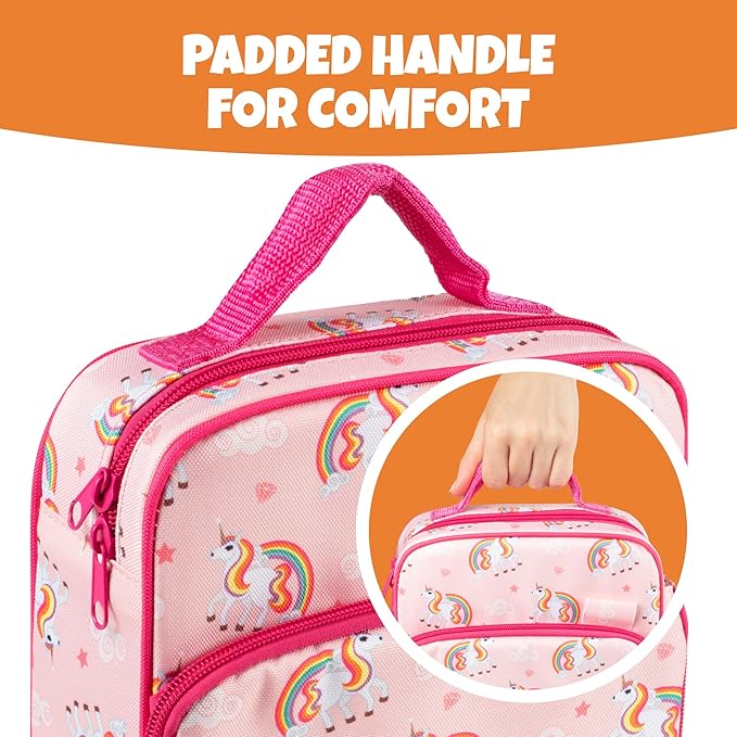 Kids Insulated Lunch Box w Snack Pocket & Expandable Water Bottle Holder For Girls- Waterproof Lunchbox Tote Keeps Food Hotter or Colder Longer - Reusable Back to School Bag Fits Most Bento Containers