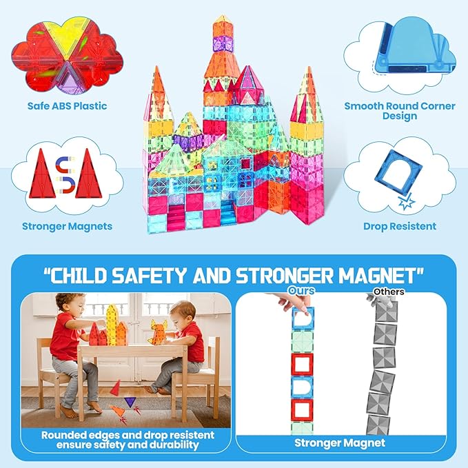 Magnetic Tiles - 100 Pieces Magnetic Blocks for Kids, Magnet Tiles Building Blocks Set, Construction STEM Magnet Toys Gift for Kids, Boys and Girls 3 4 5 6 7 8+ Year Old