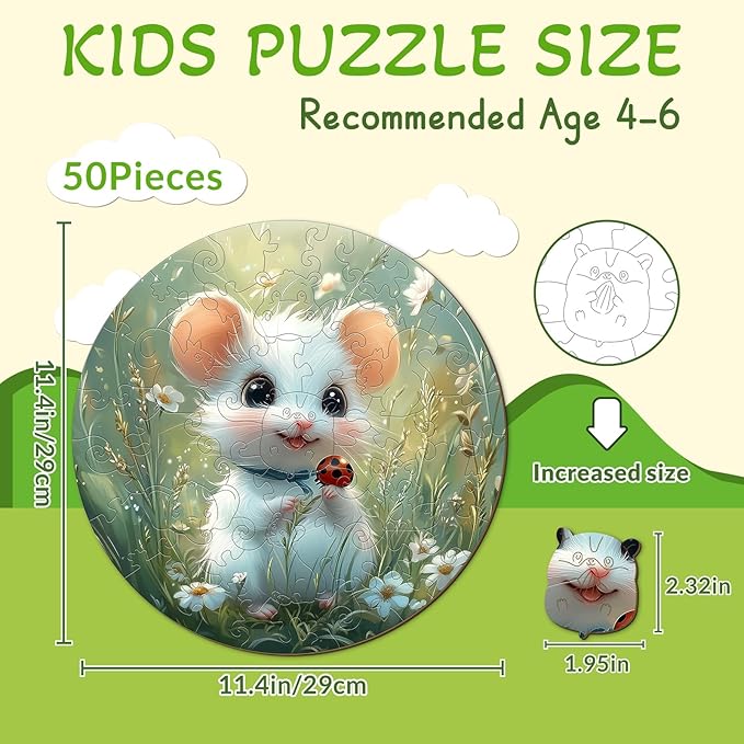 Wooden Puzzles for Kids Ages 4-6 - Woodland Mouse 50 Pieces Children Puzzles - Large Pieces Kids Puzzle with Unique Shapes - Educational Puzzles Toys for Boys and Girls (11.4 * 11.4 in)