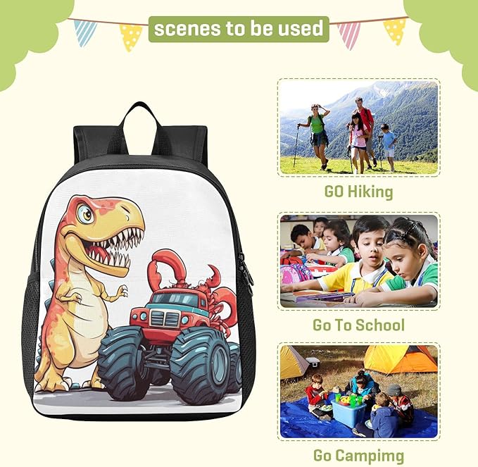 Truck Dinosaur Toddler Backpack for Boys Girls 3-6 Small Travel Backpacks for Kids Preschool Bookbag for Elementary Kindergarten for Travel