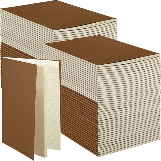 Sepamoon 150 Pack Kraft Notebook Journals 5.82 Inch x 4.13 Inch A6 Softcover Notebooks Bulk for Kids Student Writing Sketch Travel Journal Office Notepad with 48 Pages 24 Sheets, Lined(Dark Brown)