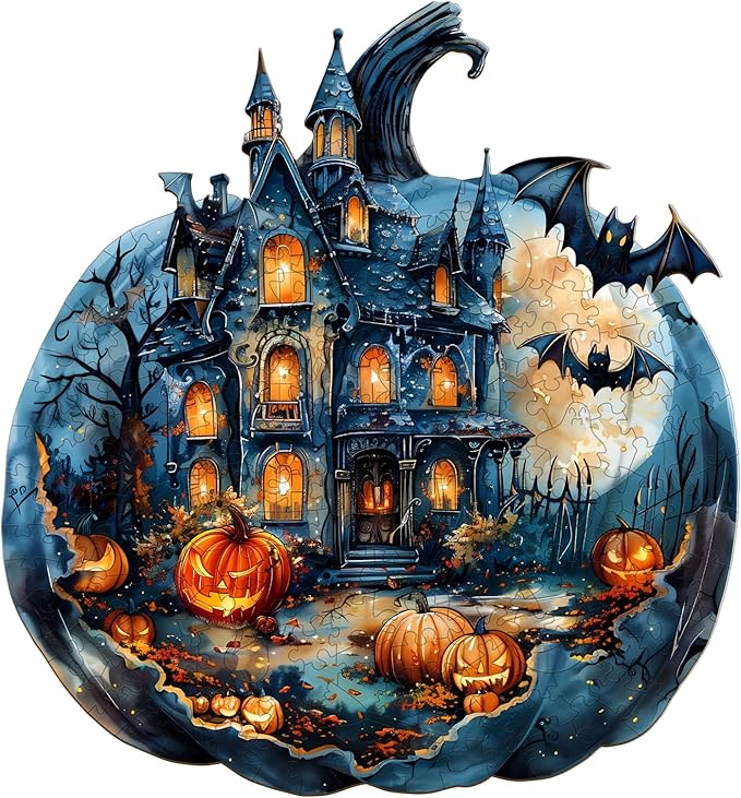 Jigfoxy Wooden Puzzles for Adults, Halloween Pumpkin Wood Puzzles Adult, Unique Animal Shape Wooden Jigsaw Puzzles for Adults, for Puzzle Lovers, Family (L-13.4 * 12.4in-270pcs)