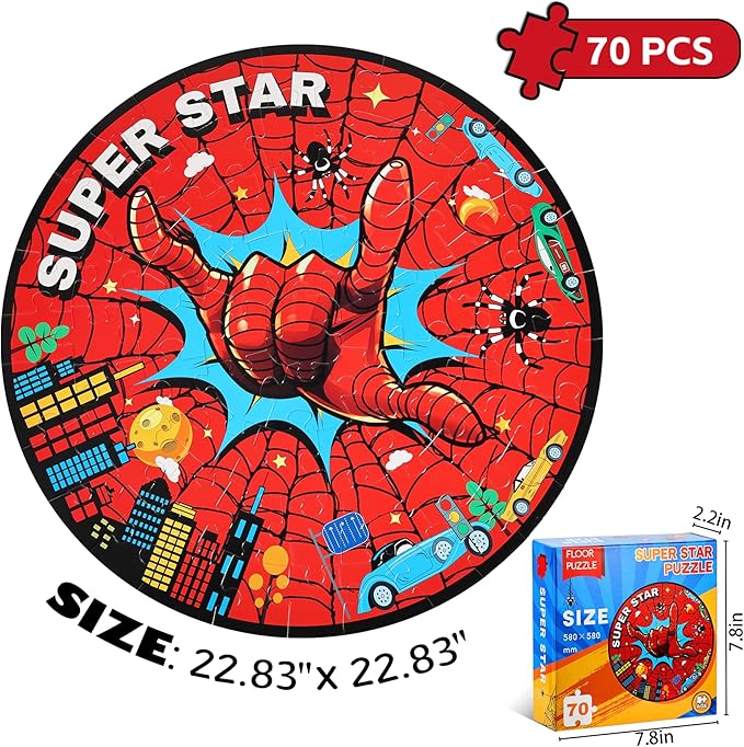 Halloween Spider Web Floor Puzzle for Kids 4-8, 70pcS Jumbo Floor Puzzle Preschool Toys Educational Puzzles for Toddlers 3 4 5 6 7 8 Year Old Boys Girls, Boo Basket Toys