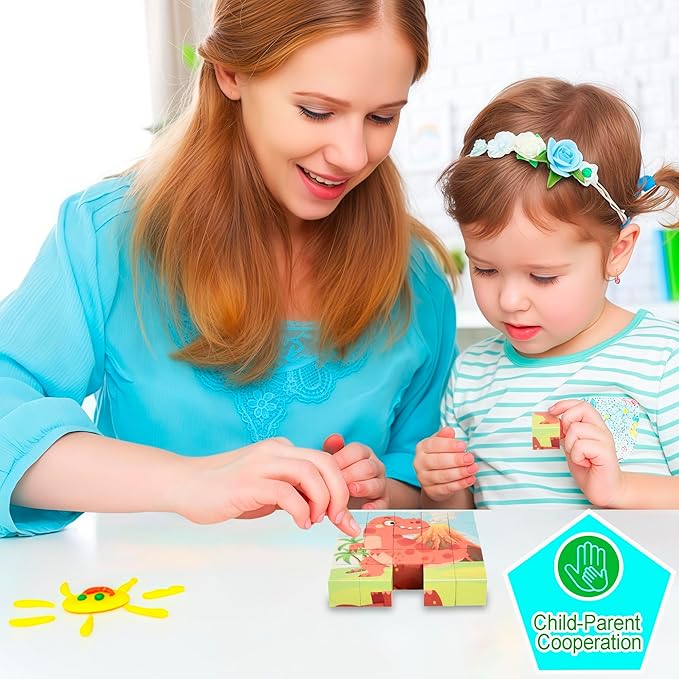 ritastar Magnetic Blocks Building Toy, 25pcs Mine Stacking Magnet Build Cubes Cartoon Pattern World,STEM Sensory Construction Toys for Kids Gift,Educational Jigsaw Puzzle Set with 3D Dinosaur Designs