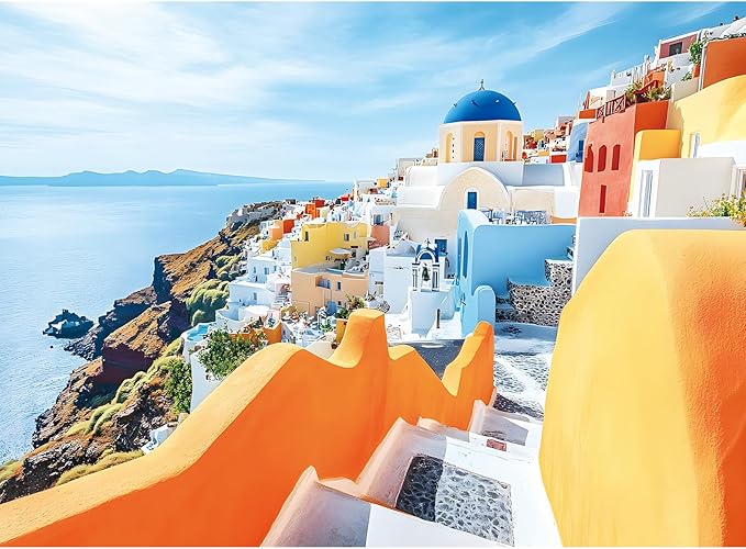 500 Piece Puzzle for Adults, Santorini Jigsaw Puzzles, Scenic Greece Island View Puzzle 500 Pieces, Birthday for Family, Friends and Adults, Relaxing Travel, 20.5" x 15"