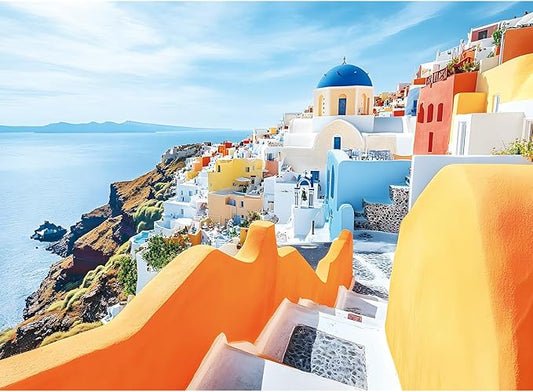 500 Piece Puzzle for Adults, Santorini Jigsaw Puzzles, Scenic Greece Island View Puzzle 500 Pieces, Birthday for Family, Friends and Adults, Relaxing Travel, 20.5" x 15"