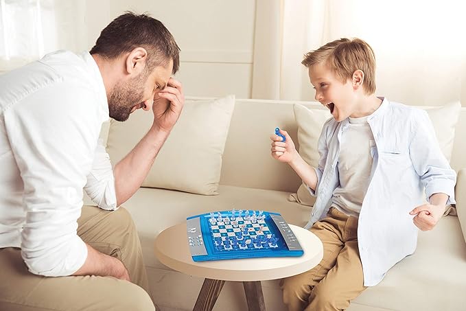 Lexibook ChessLight®, Electronic Chess Game with Touch-Sensitive Keyboard and Light and Sound Effects, 32 Pieces, 64 Levels of Difficulty, Battery or Plug, Blue/Grey, LCG3000