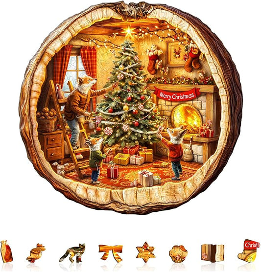 Jigfoxy Wooden Puzzles for Adults, Christmas Fox House Wood Puzzles Adult, Unique Animal Shape Wooden Jigsaw Puzzles for Adults, Birthday Gifts for Puzzle Lovers, Family, Friend (M-11.4*10.9in-190pcs)