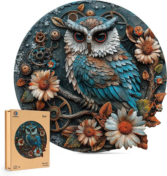 Wooden Owl Puzzle, 300 Pieces Unique Shaped Wood Puzzles, Hard Impossible Puzzles, Wooden Jigsaw Puzzle for Adults and Kids, Family Games Challenge Puzzle, Brain Games 15.49" x 15.49"