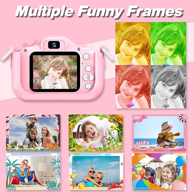 Goopow Kids Camera Toys for 3-8 Year Old Girls Boys,Children Digital Video Camcorder Camera with Cartoon Soft Cover, Best Chritmas Birthday Festival Gift for Kids - 32G SD Card Included