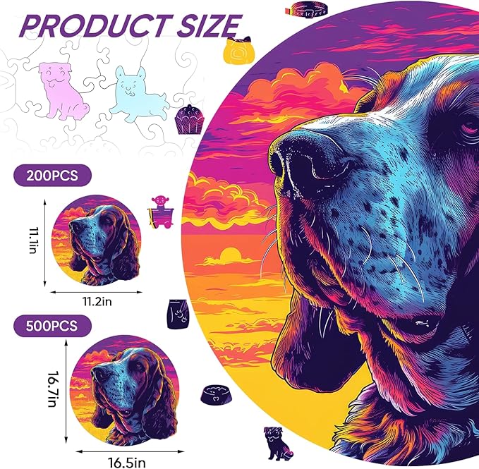 Ruikiyart Wooden Puzzles for Adults, 5MM 200 Pieces Beagle Dog Wooden Jigsaw Puzzles, Unique Shapes Puzzle Gift for Kids and Adults on Birthday,Thanksgiving,Christmas (11.1"x11.2")