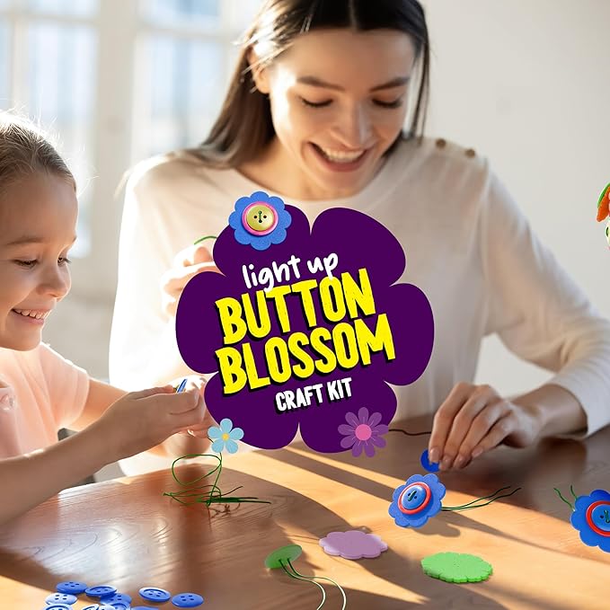 Dan&Darci Light Up Button Flower Craft Kit - Crafts for Kids Ages 4-8 - Arts & Crafts Gift for Girls - Activities for Kid Age 6-8 Girls - 5 Year Old Girl Gift Toys - Birthday Gifts for 5 6 7 8 Years