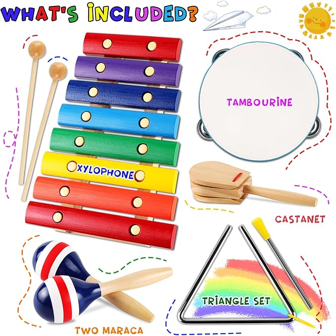 LOOIKOOS Baby Musical Instruments Montessori Wooden Toys for Toddlers 1-3,Percussion Instruments Set for Kids Preschool Educational Musical Toys for Boys and Girls Gifts