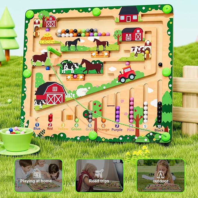 Magnetic Color and Number Maze, Montessori Wooden Toys for Ages 2-4,Sensory Toys,Fine Motor Skills Toys for Boys Girls 3-5 Years Old