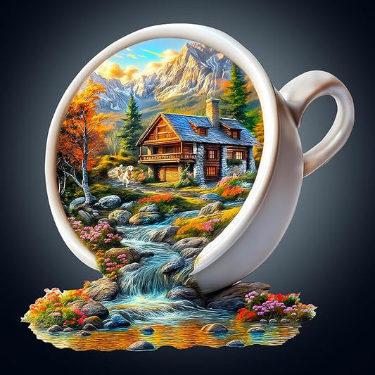 Wooden Puzzle for Adults-Wooden Puzzle Unique Shape Advanced Cup of Serenity Wooden Jigsaw Puzzle for Adult, Wood Puzzles,Challenge Wooden Jigsaw Puzzle(M-11.4 * 11.2in 200pcs)