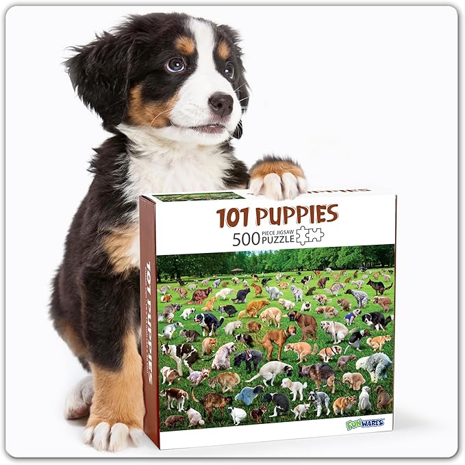 Funwares Original 101 Puppies Puzzle – 500-Piece Hilarious Dog Jigsaw – Funny Gift for Dog Lovers, White Elephant, and Pet Lovers with a Sense of Humor