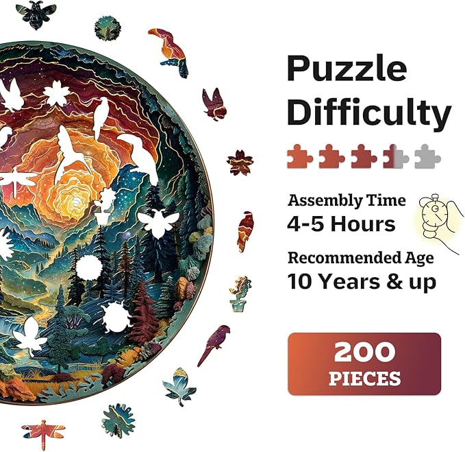 Jigfoxy Wooden Puzzles for Adults, Visual 3D Cave Sky Wood Puzzles Adult, Unique Animal Shape Wooden Jigsaw Puzzles for Adults, Birthday Gifts for Puzzle Lovers, Family (M-11.4 * 11.4in-200pcs)
