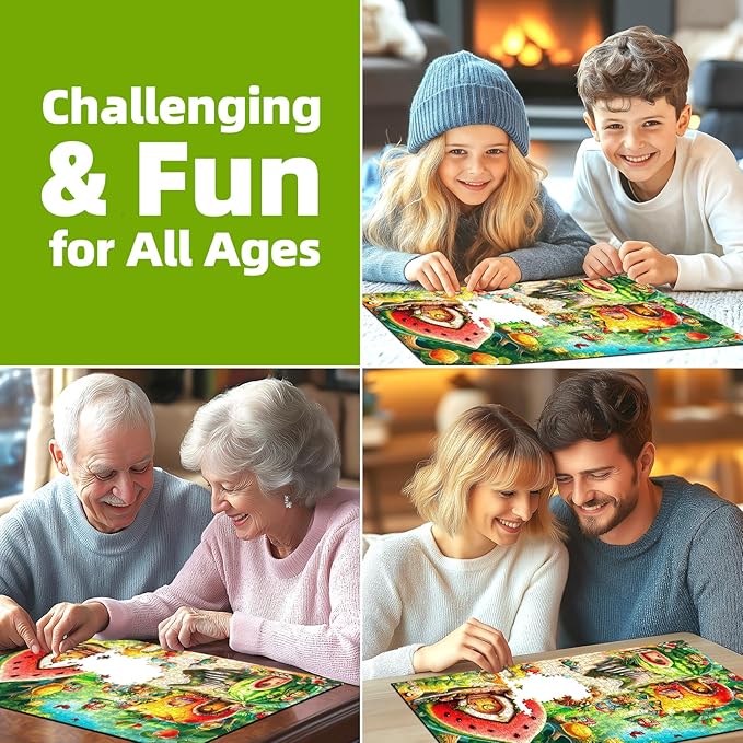 Fantasy Fruit Village Jigsaw Puzzle for Adults1000 Pieces Whimsical Fairy Tale Garden Scene Colorful Watermelon Citrus Houses Enchanted Forest Challenging Puzzle Game for Adults (27.6"x19.7")