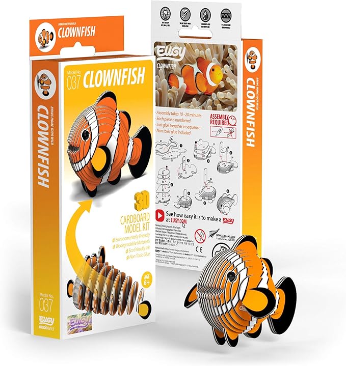 Eugy Clownfish 3D Puzzle, 16 Piece Eco-Friendly Educational Toy Puzzles for Boys, Girls & Kids Ages 6+