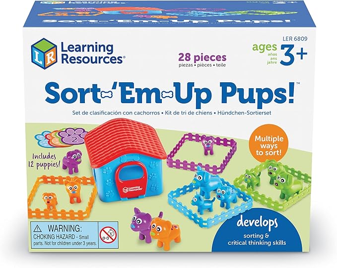 Learning Resources Sort-'Em-Up Pups, Sorting & Matching, 28 Pieces Ages 3+