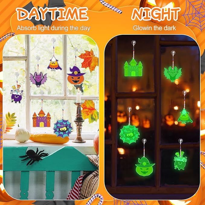 LIUBUJINGYING 36 Sets Halloween Glow in The Dark Suncatcher Kits Halloween Suncatcher Ornaments Decoration Pumpkin Boo Bat Luminous DIY Window Paint Art Suncatchers Trick or Treat Gift for Party