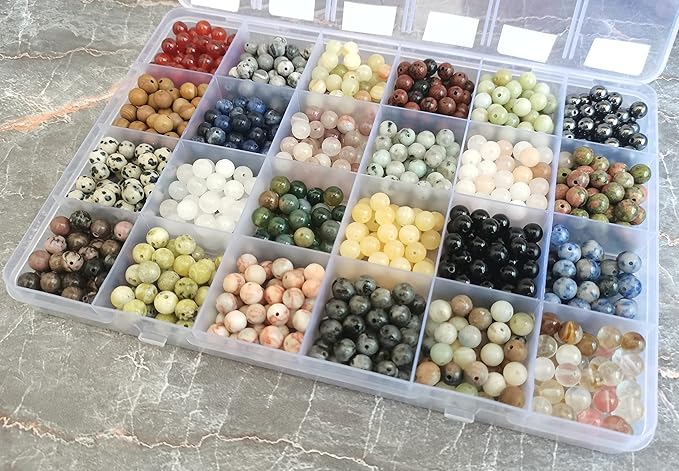960pcs Natural Stone Beads Crystals Round Genuine Real Stone Beading Loose DIY Gemstone for Bracelet Jewelry Making(6mm,24 Color)