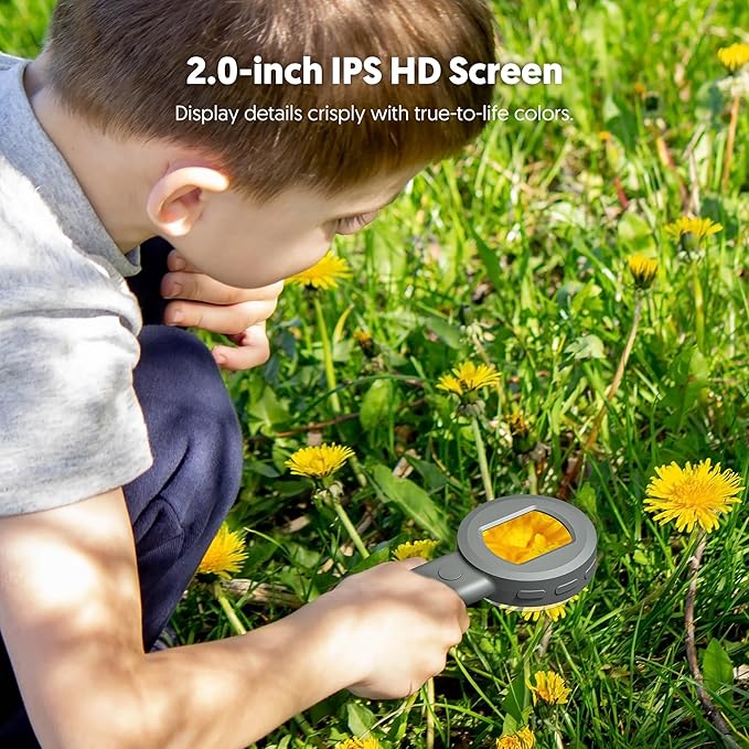 Microscope for Kids, Pocket Microscope for Toddlers, Adults Portable 100X Illuminated Jewelers Loupe, Handheld Coin Magnifier for Collectors, Educational Science Kit Toys with 8GB SD Card, Ages 3+