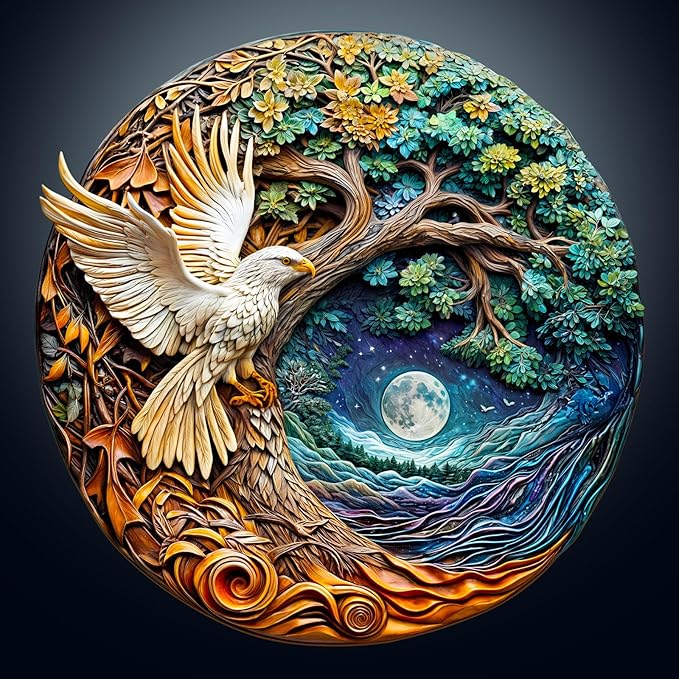 KAAYEE Wooden Puzzles for Adults, 3D Visual Effect White Eagle Wooden Jigsaw Puzzle Unique Shape Wood Puzzle Adult, Birthday Gifts for Puzzle Lovers Family Games (M-11.4 * 11.3in-200pcs)