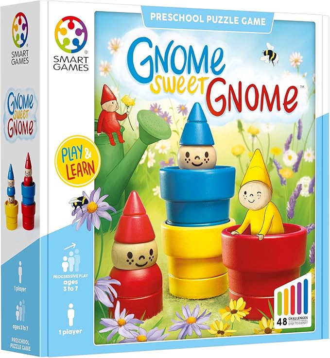 SmartGames Gnome Sweet Gnome Wooden Deduction Game for Ages 3-7 with 48 Challenges