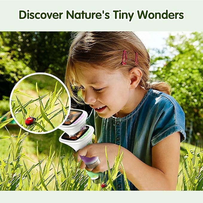 Microscope for Kids, EDCREATY 200X-1000X Portable Pocket Handheld Microscope, 2.4 High-Definition Screen, 200W Pixels for Birthday Christmas Holiday Toys Gifts for 5 6 7 8 9 10 11 12 Kids