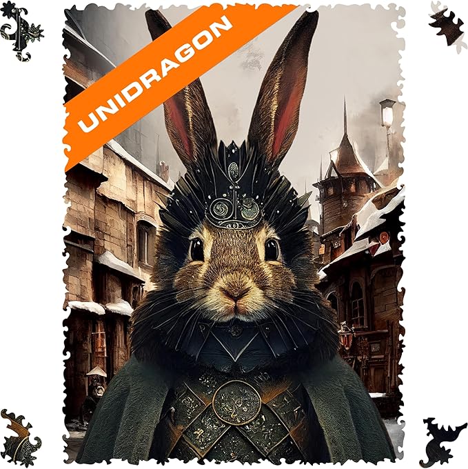 UNIDRAGON Original Wooden Jigsaw Puzzles - Pop Art Count Rabbit, 250 pcs, 12.6"x 9", Beautiful Gift Package, Unique Shape Best Gift for Adults and Kids