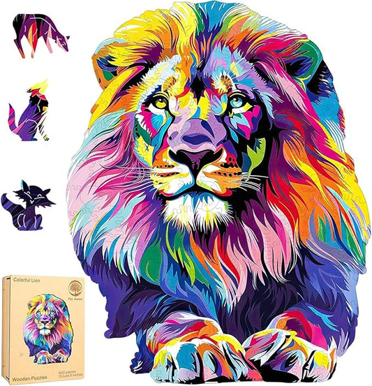 Unique Wooden Jigsaw Puzzles - Lion, 500 Pcs King Size 13.4'' x 16.9'', Luxurious Animal Shaped Wood Puzzle, Beautiful Package, Best Gift for Adults