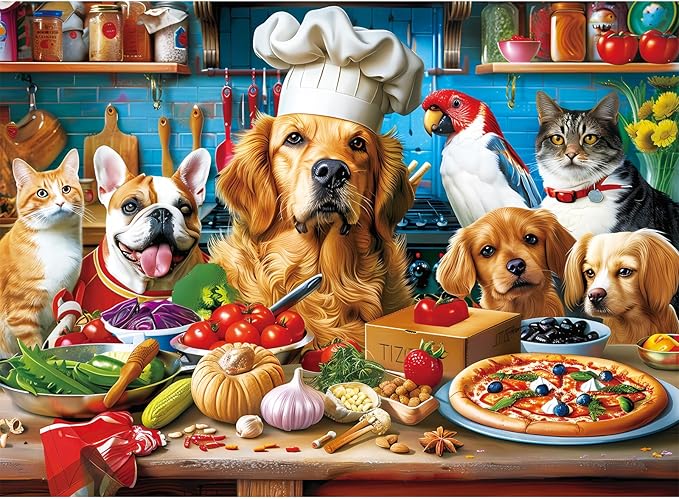 500 Piece Puzzles for Adults, Funny Puppy Animal Jigsaw Puzzles, Food Kitchen Jigsaw Puzzle, Animal Pet Lover Challenging Puzzles for Friends Family Activity Game Nights Gifts, 20.5×15 in