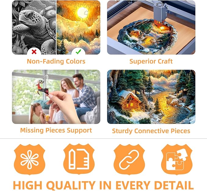 Wooden Puzzles for Adults, Flat Puzzle with 3D Visual Effect, Winter Scene Wooden Jigsaw Puzzles for Adults, Forest River Sunset Wood Puzzles Adult, Wall Art Canvas Puzzle(M -11.4 * 11.2in -200 pcs)