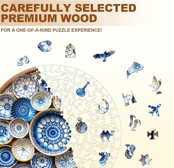 Jigfoxy Wooden Puzzles for Adults, Azulejo Dreams – Port Wood Puzzles Adult, Unique Animal Shape Wooden Jigsaw Puzzles for Adults, Birthday Gifts for Puzzle Lovers, Friend (M-11.4 * 11.4in-200pcs)