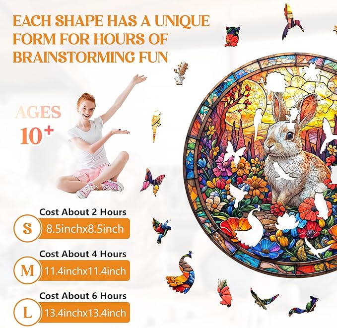 Wooden Puzzles for Adults, Wooden Jigsaw Puzzles for Adults Kids, Flower Field Rabbit Unique Shaped Wood Puzzles Adult, Creative Birthday Gifts for Friends Family Game (8.5 * 8.5in 100pcs)