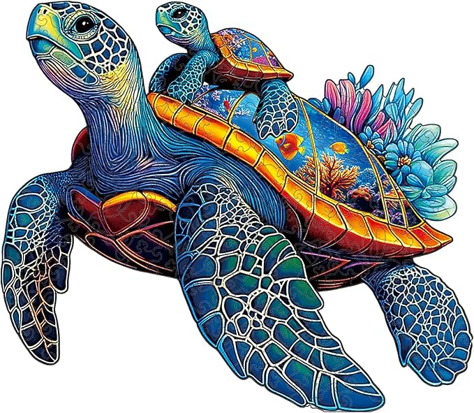 Wooden Jigsaw Puzzles for Adults Teens Kids, Parent and Child Sea Turtle Wood Puzzle, 500 Pieces Unique Animal Shaped Puzzle, Fun Challenging Family Games, 17.2" x 14.2", Gift Box Included