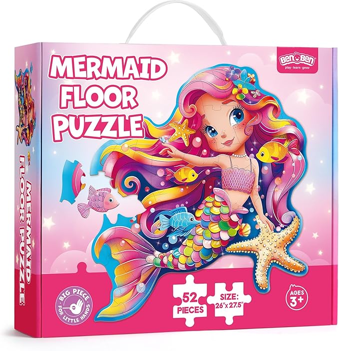 BenBen Floor Puzzles for Kids Ages 4-6, 52 Piece Mermaid Puzzle for Toddlers 3-5, Mermaid Toys Birthday Gift for Girls Boys