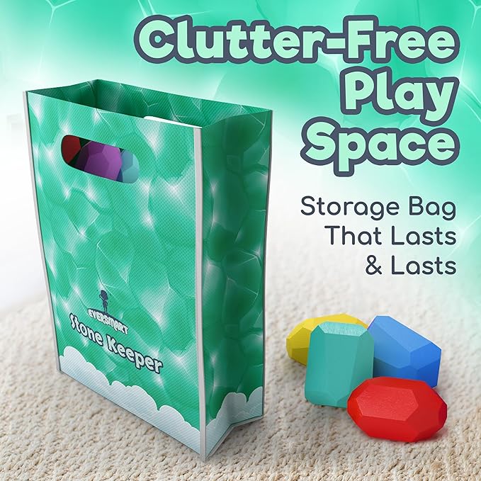 Wooden Stacking Blocks – Montessori Toys for 1 2 3 4 5 6 Year Old Toddlers and Kids, No Choking Hazard – Building Rocks Stones Games, for Girls and Boys