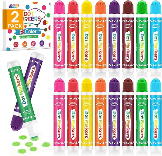 FUMILE Dot Markers for Toddlers 1-3,2 Pack 8 Colors Bingo Daubers for kids,Non-Toxic and Washable Bingo Dot Markers for Art and Craft.Dot Paints for kids Drawing Coloring Supplies