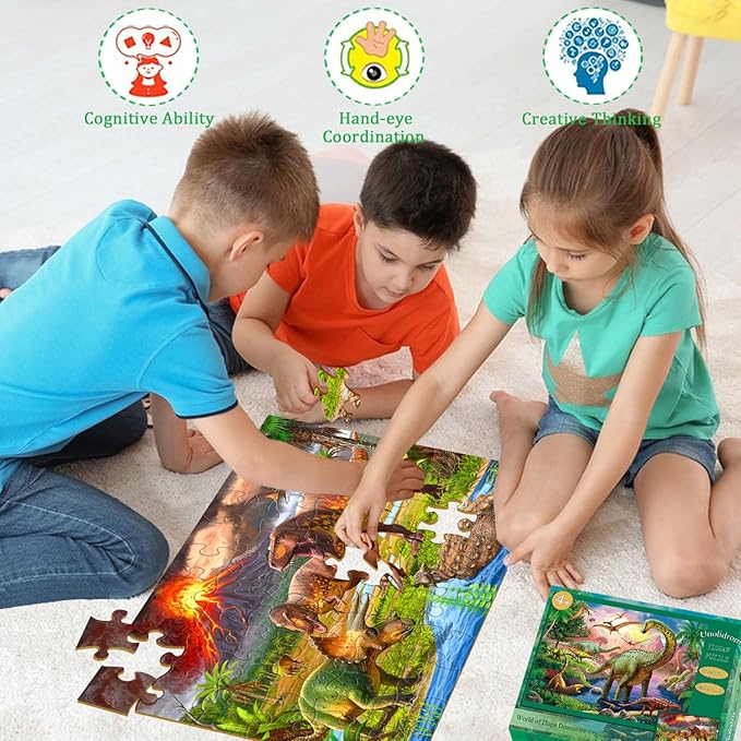 Puzzles for Kids Ages 4-6 – 2 x 60 Pieces Puzzles for Kids Ages 3-5 6-8 – World of Huge Dinosaurs – Learning Educational Toys for Boy and Girl (2 Packs)