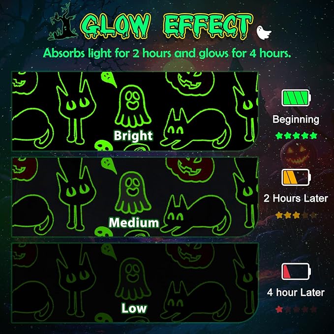 Halloween Glow in The Dark Blanket Gifts Toy for Boys Girls Daughter Son Glowing Black Cat Pumpkin Ghost Bat Witch Hat Spooky Soft Cozy Throw Party Favors Present for Kids Adult Sofa Bed Decor 50"x60"