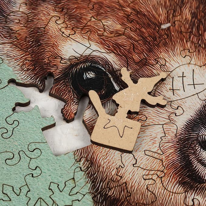 Christmas Deer Wooden Puzzles for Adults - 500 Pcs,13.3"×16.7", Picture Frame Fawn Educational Holiday Puzzle with Special Shapes, Stress Relief Family Game Night & Home Decor