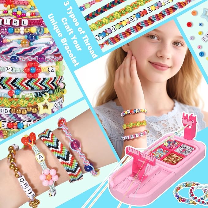 Arts and Crafts for Kids Ages 8-12,Friendship Bracelet Making Kit for Girl,DIY Arts and Crafts Maker for Kids,Jewelry Making Kit Christmas Gifts for Ages 6 7 8 9 10 11 12 Year Old (Rose)
