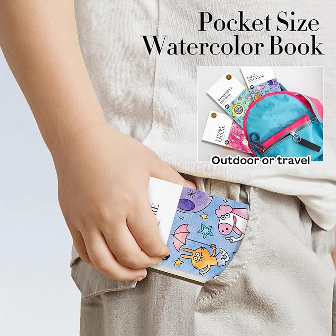 Watercolor Painting Coloring Books Arts & Crafts Kit, Pocket Watercolor Paint Bookmarks, Mess Free Paint with Water Set, Travel Activities Art Supplies Party Favors Exchange Birthday Gifts for Kids